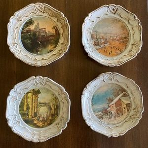 4 Vintage Hand Painted Coasters Dish Style Tray Blanche Porte Italy 4”
